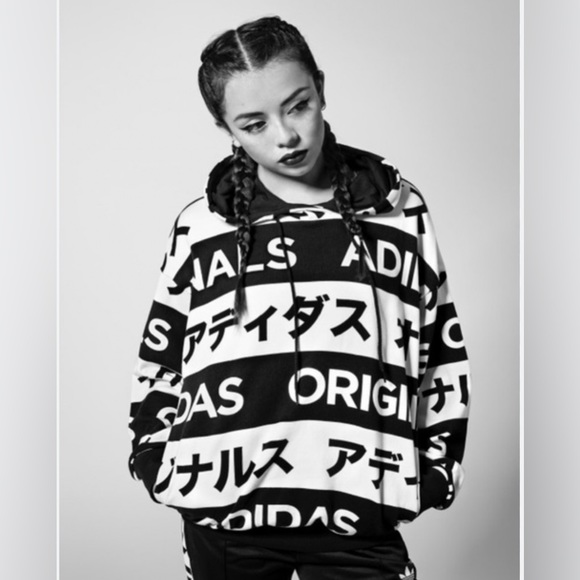 adidas Tops - Adidas Originals Hoodie Womens Japan Typo Allover Print Pullover Size M